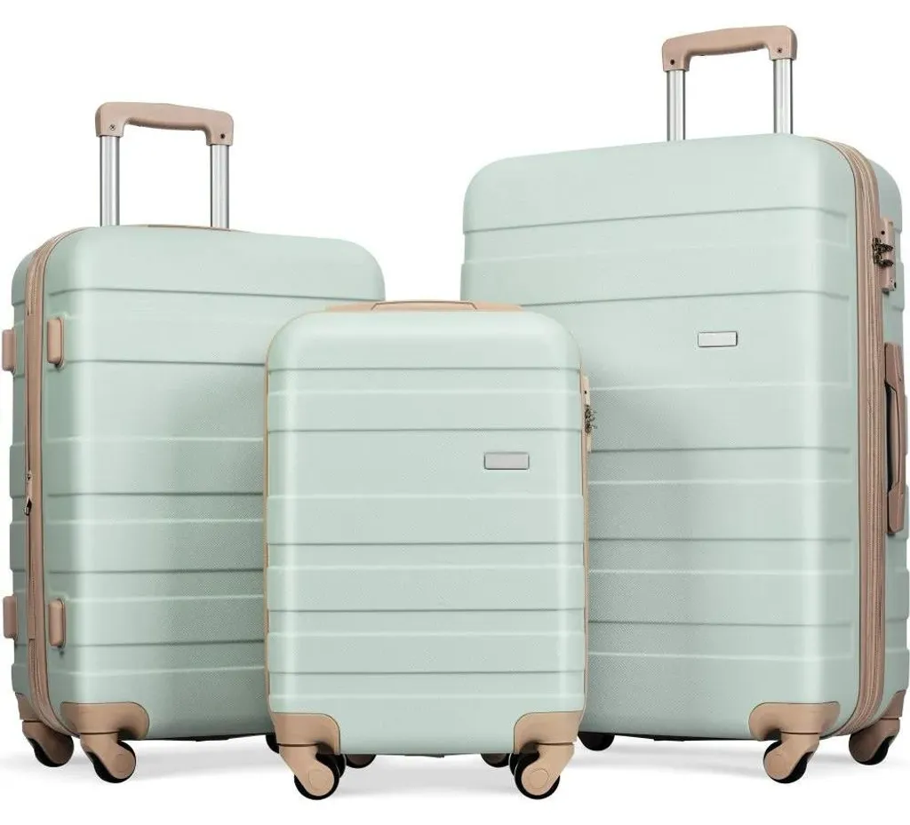 Set de bagages CQY vert anti-choc avec roues Spinner et sécurité TSA