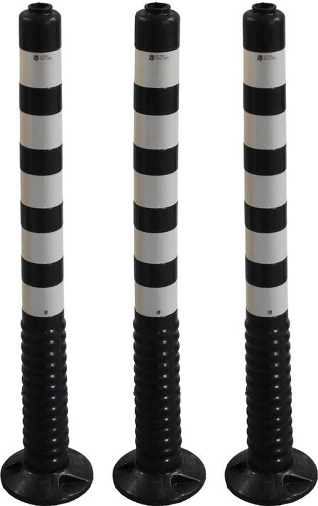 3er Set schwarz Absperrpfosten 1m flexibel reflektierend