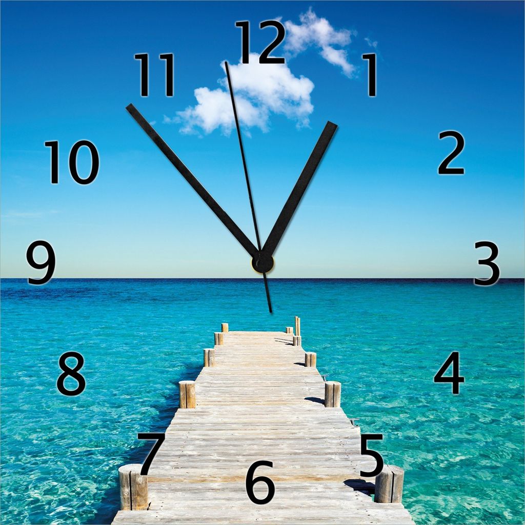 Wallario Design Wanduhr Steg am tropischen Meer aus Produktbild 