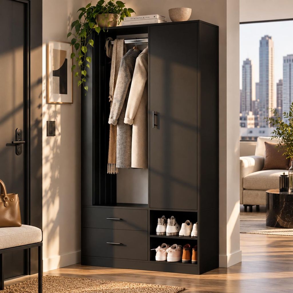 Merax Garderobenschrank mit Kleiderstange, Schuhregal, Produktbild 