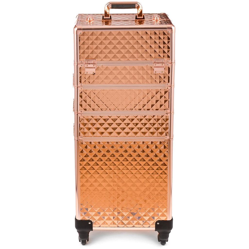 Kosmetikkoffer Trolley Rose Gold 70L Aluminium Make-up Koffer auf Rollen