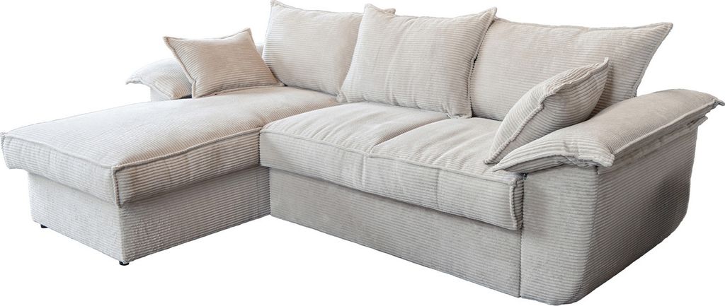 KAWOLA Sofa DAMETO Ecksofa Bettsofa Schlafsofa mit Stauraum Cord weiß Recamiere links