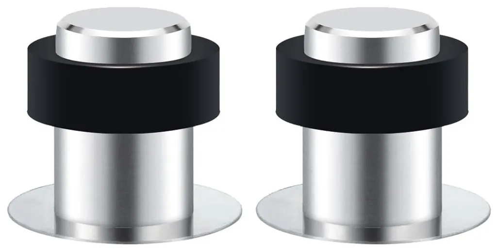 Arrêt de porte adhésif en inox et caoutchouc pour sol et mur - 2 pcs