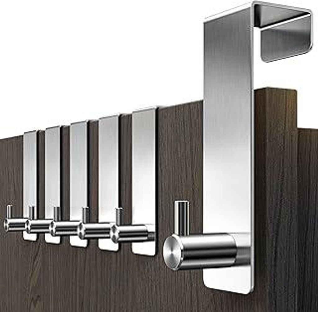 Menz Türhaken - 6 Stück Edelstahl Türhaken zum Einhängen, stabile Kleiderhaken Tür, Haken zum Einhängen als flexible Türgarderobe, Türhaken...