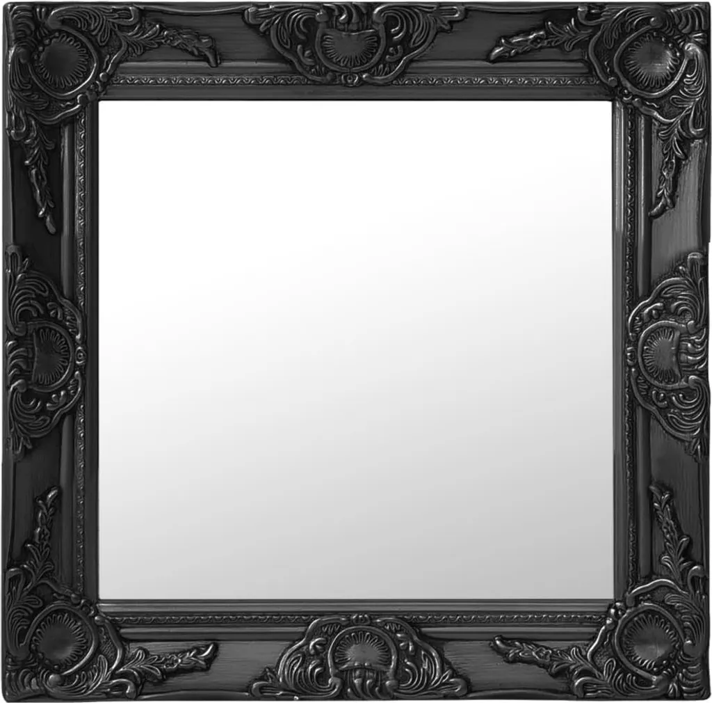 Miroir Mural Noir 50x50 cm Style Baroque - Décoration Murale Anti-Vide