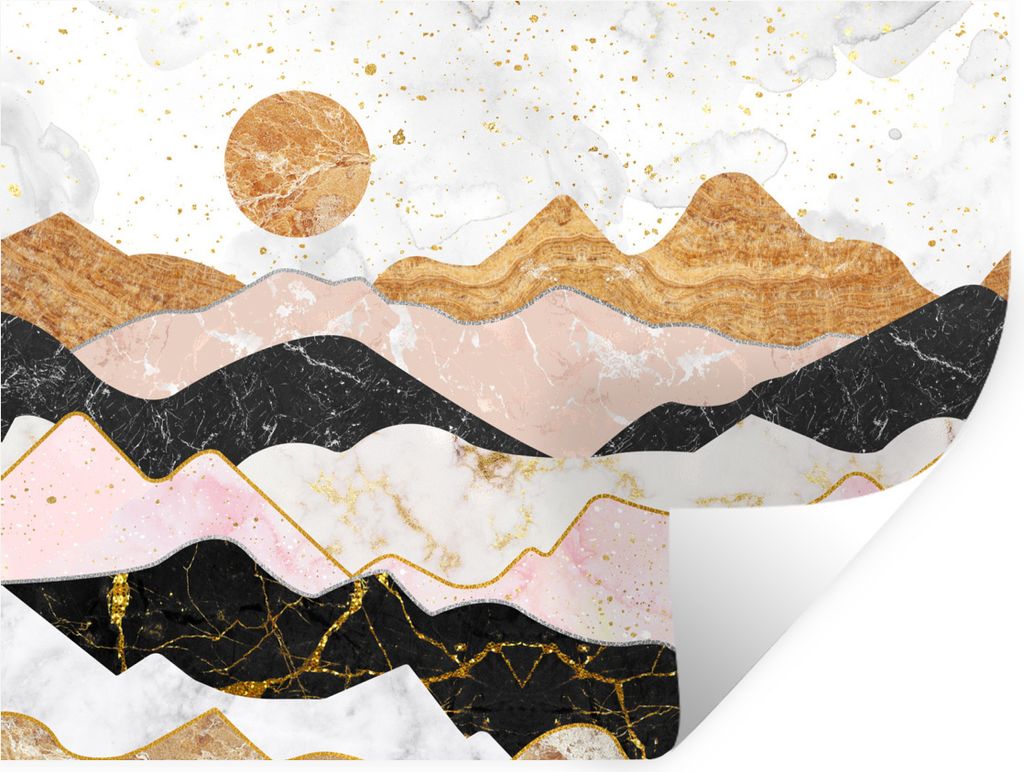 MuchoWow Wandtattoo Wandsticker Wandaufkleber Marmor - Gold - Pastell 120x90 cm Selbstklebend und Repositionierbar - Aufkleber