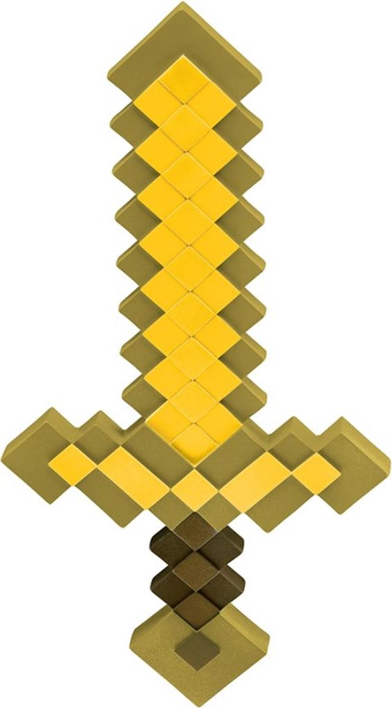 A pixelated gold sword with a brown handle, isolated on a white background.
