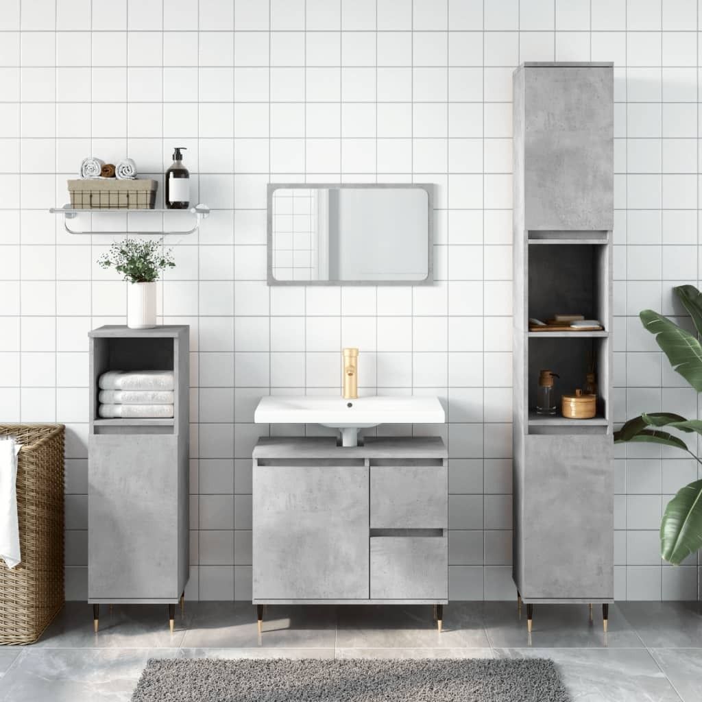The Living Store Badschrank Betongrau 65x33x60 cm Holzwerkstoff