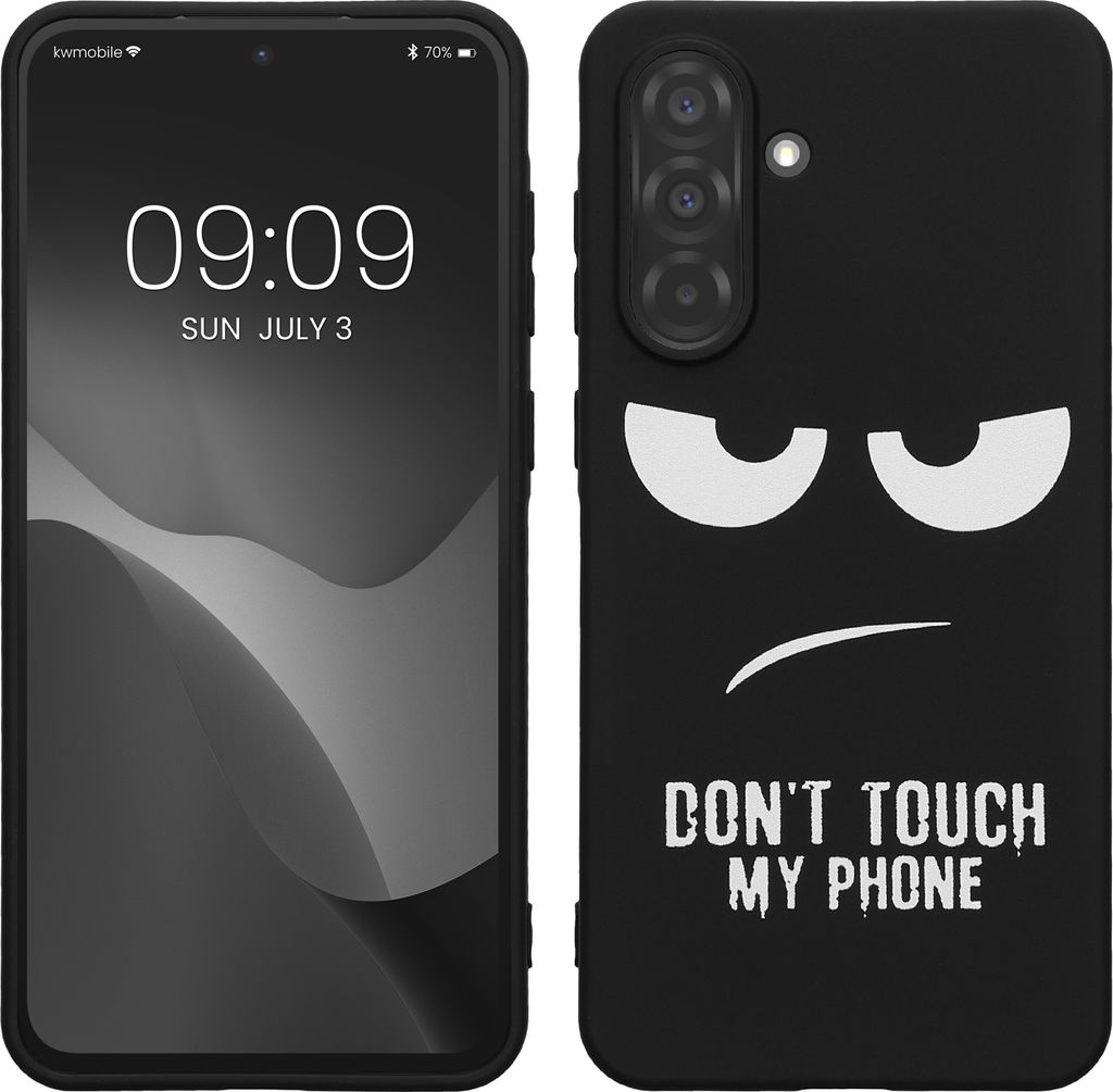 kwmobile Hülle kompatibel mit Samsung Galaxy A36 5G - Handyhülle Silikon Case - Don't touch my Phone Weiß Schwarz