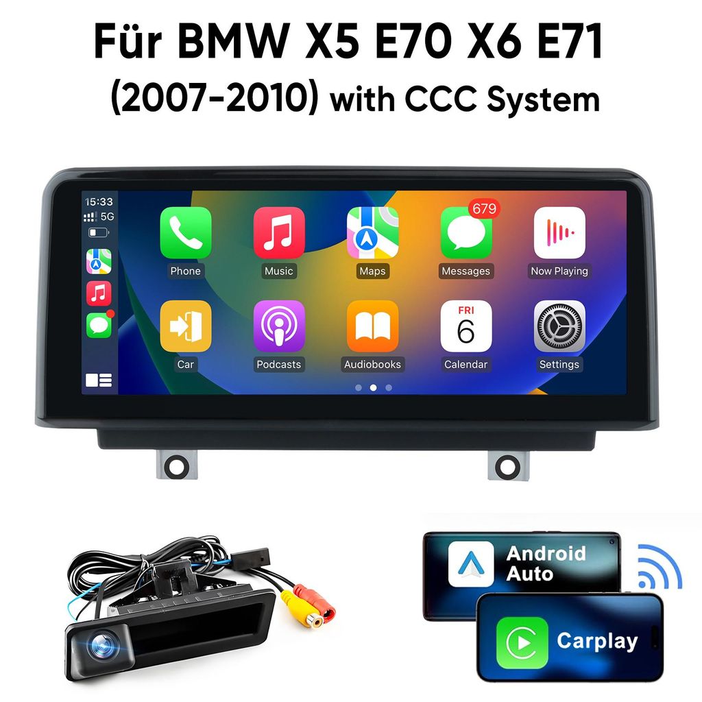10,25" CarPlay Linux Autoradio Für BMW X5 E70 X6 E71 CCC (2007-2010) GPS Navi BT SWC USB Kamera
