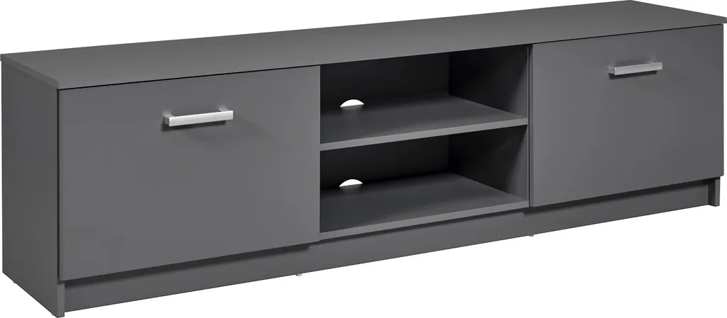 Meuble TV Elenzio Gris avec 2 Portes et Niches Ouvertes - 140cm