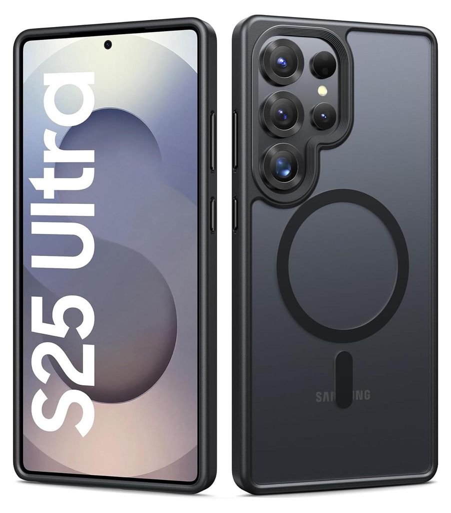 Magnetisch Hülle für Samsung Galaxy S25 Ultra Kompatibel mit MagSafe, Durchscheinende Matt Rückseite Stoßfest Handyhülle Schwarz