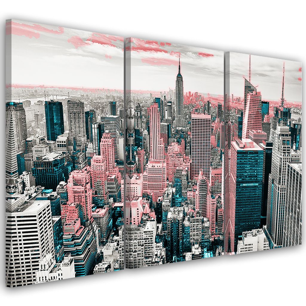 Triptychon auf leinwand städte & architektur - rosa 120x80 cm Feeby rosa wandbild bereit zum aufhängen
