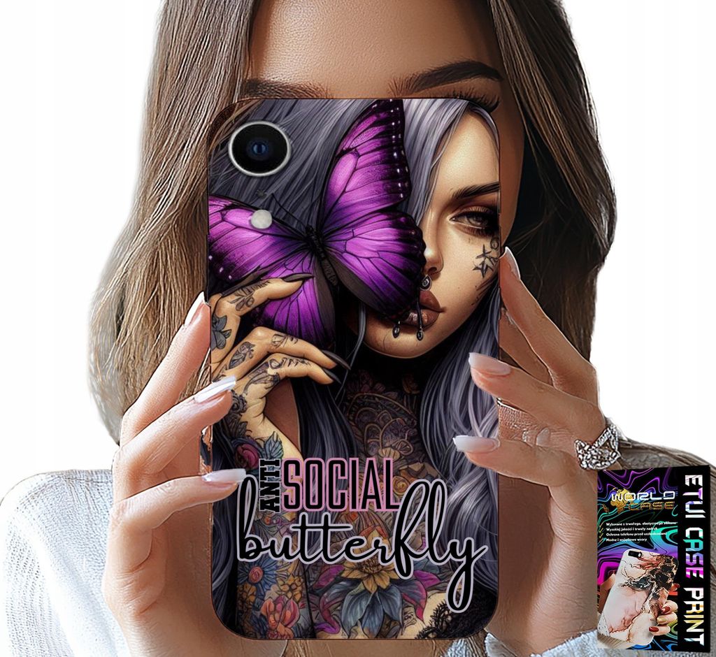 Etui Für Iphone Xr - Anti Social, Schmetterling, Rosa Schmetterling + Glas