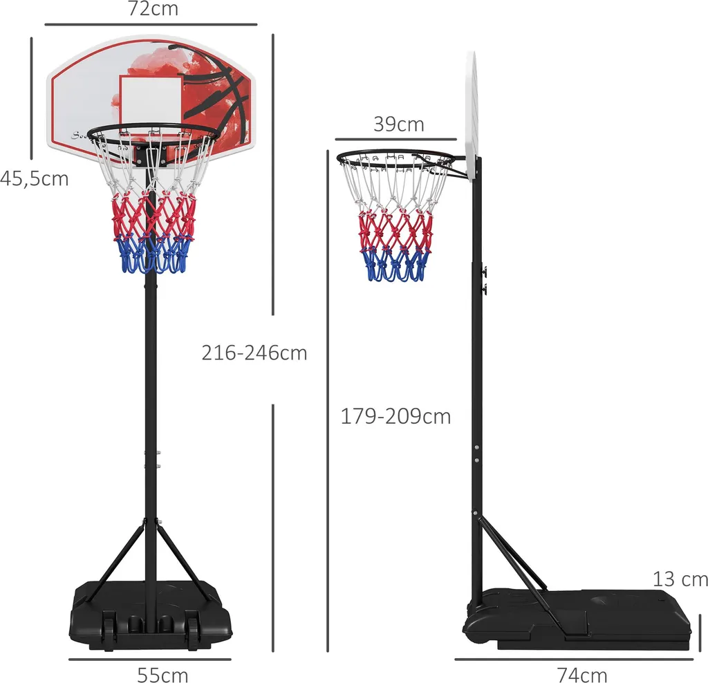 Panneau de basket réglable 209 cm avec base mobile et design coloré - 3