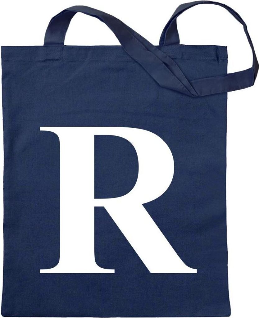Kiwistar - Baumwolltasche - dunkelblau - Buchstabe R - Alphabet - Tragetasche Stoffbeutel Umhängetasche langer Henkel