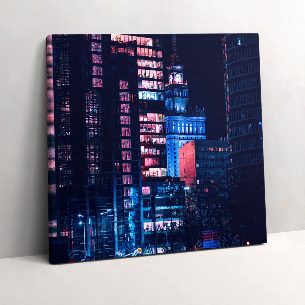 Warsaw at night – Leinwandbild Wandbild – 60x60 cm – Leinwandbilder – Wandbilder – Schlafzimmer – Flur