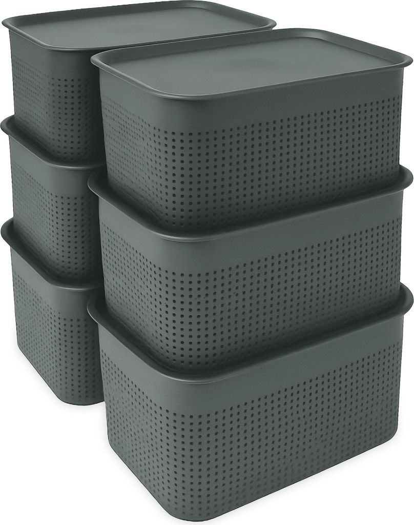 Relaxdays Opbergboxen, set van 6, met deksel, Productafbeelding 