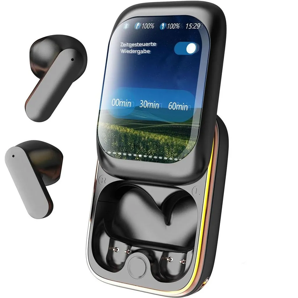 Intelligente Bluetooth-Kopfhörer mit Schiebemechanismus, In Ear Bluetooth, Musik-/Spielmodus, Geräuschunterdrückung (Schwarz)