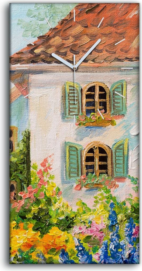 Küchenuhr Bürouhr Leinwand Uhr 30x60 Malerei Landschaft Blumen Haus Natur Kunst - weiße Hände