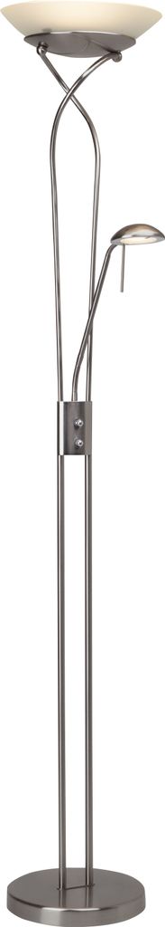 BRILLIANT LED Deckenfluter Ollie | zeitlose Standleuchte mit Lesearm | Metall/Glas | eisen/weiß | dimmbar | 26 W