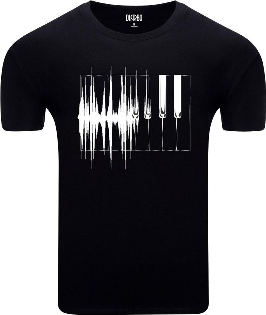 Diarbo Herren T-Shirt mit Musikliebhaber Druck Schallwelle zum Klavier Schwarz Gr.L