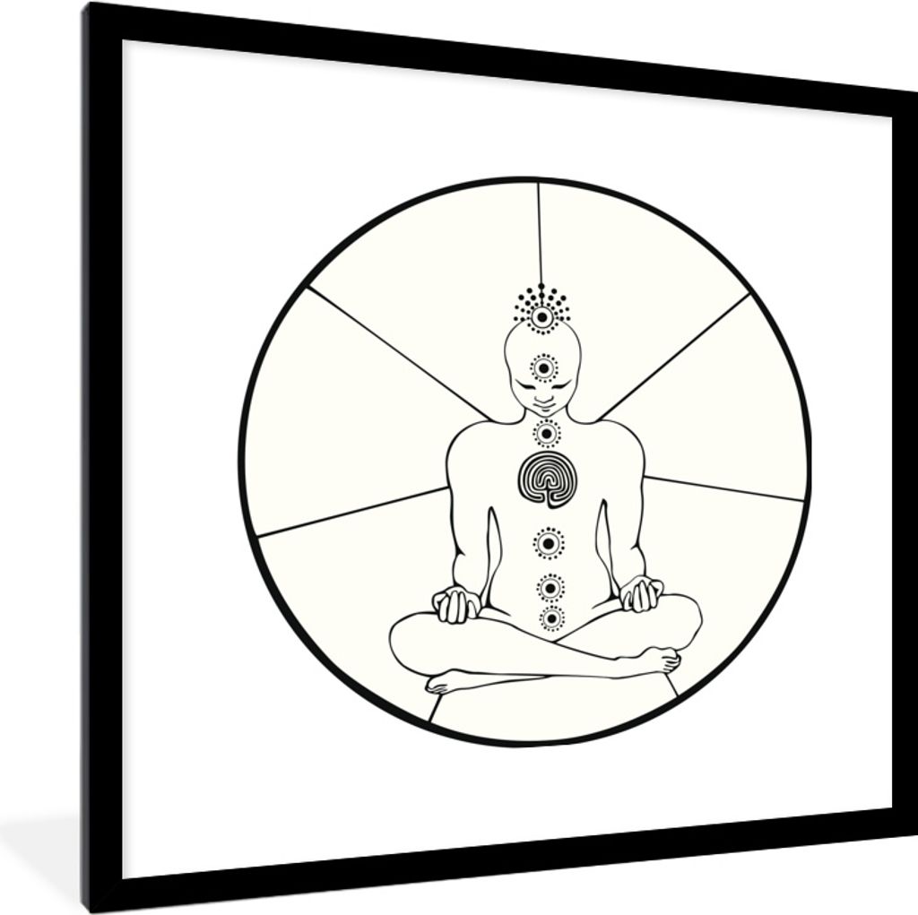 MuchoWow MuchoWow Gerahmtes Poster Strichdarstellung der sieben Chakren 40x40 cm - Poster mit zchwarzem Bilderrahmen - Poster - Plakat im Rahmen