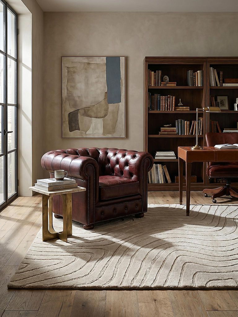 Teppich Wolle 120x170 cm Beige Wellen Abstrakt Mittelflor Wohnbereich Esszimmer Modern LEVEN | Kadima Design