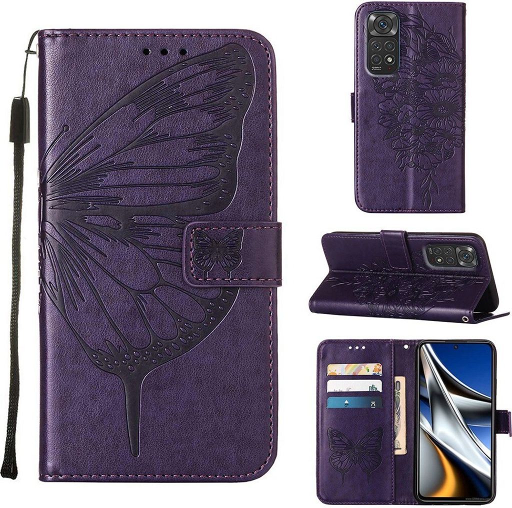 Redmi Note 11S Hülle, Schmetterling Prägung Flip Leder Kartenfächer Schutzhülle Ledertasche mit Ständer für Xiaomi Redmi Note 11S / Note11 4G...