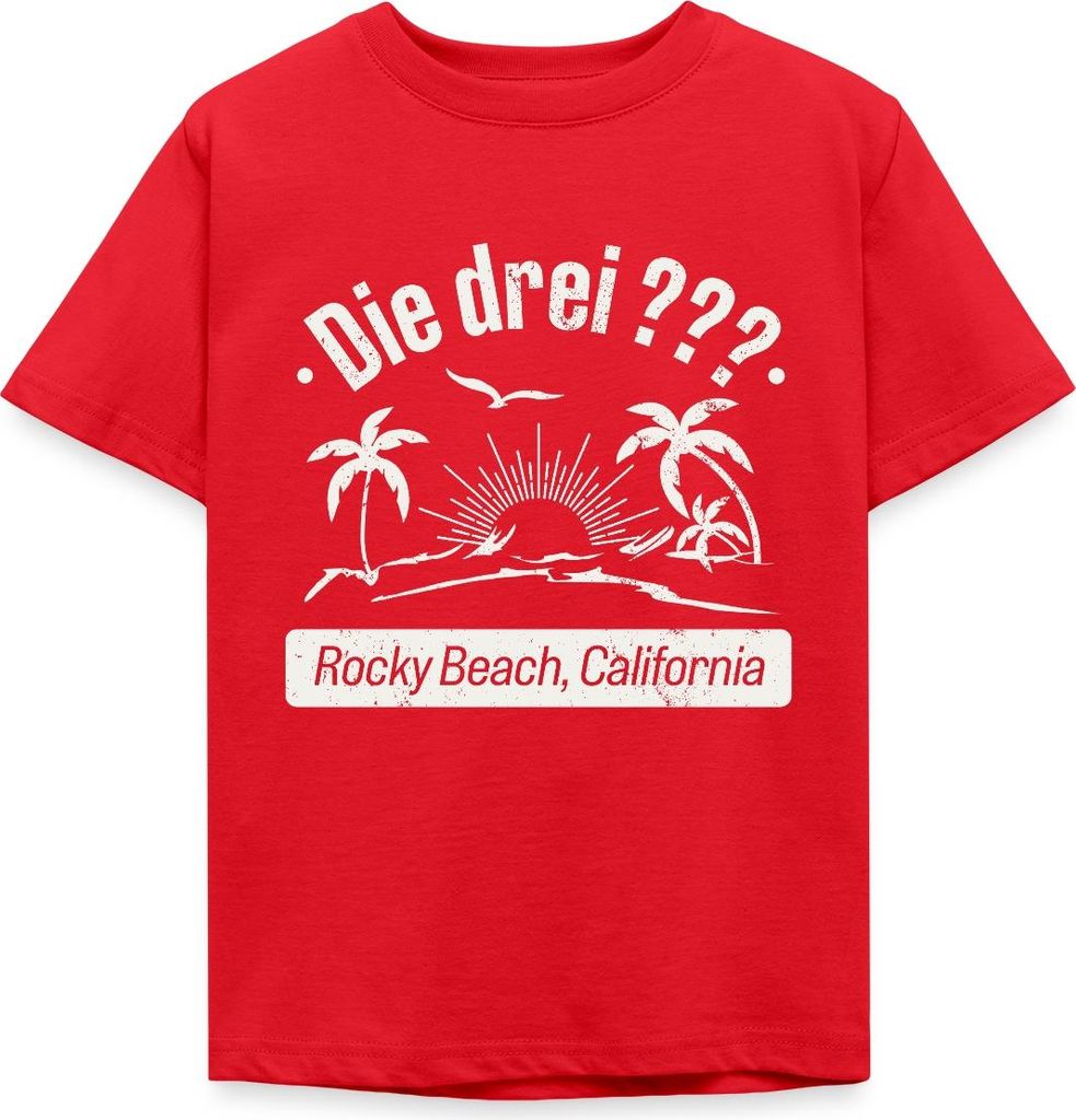 Spreadshirt Die Drei Fragezeichen Rocky Beach Design Mit Palmen Kinder T-Shirt, 98/104 (3-4 Jahre), Rot
