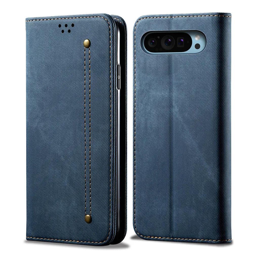 Custodia per Google Pixel 9 / Pixel 9 Pro, Custodia a portafoglio in pelle con chiusura magnetica e supporto blu