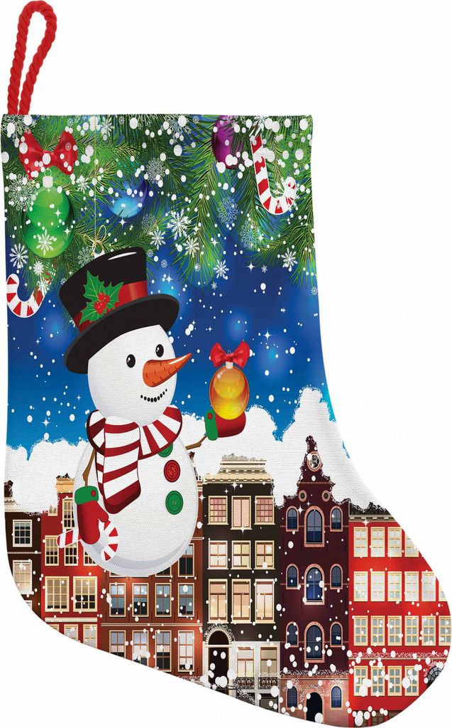 ABAKUHAUS Weihnachten Hängende Nikolausstiefel Weihnachtssocken, Snowy Stadtstraße, Weihnachtsstrumpf zum Aufhängen, 35x50cm, Mehrfarbig