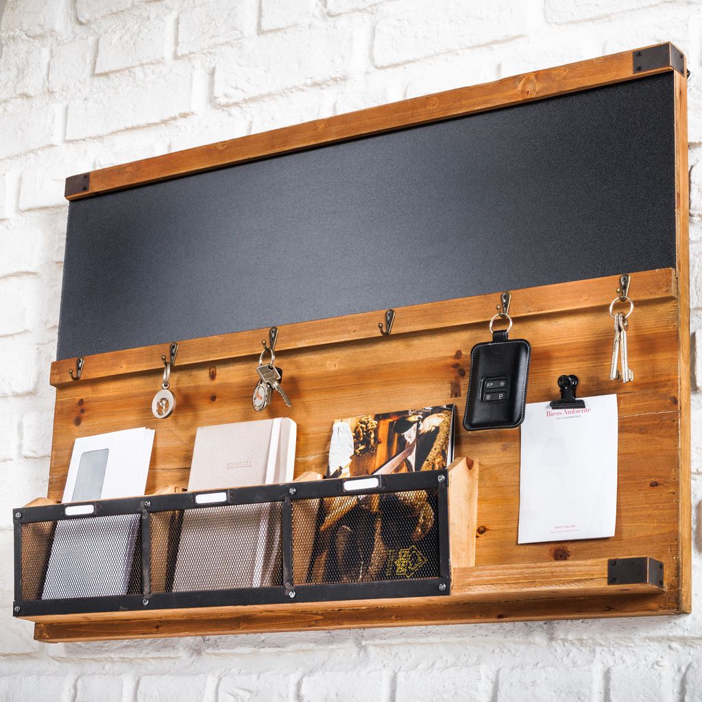 Wandboard HERITAGE 80cm natur Pinie 6 Haken Kreidetafel Produktbild 