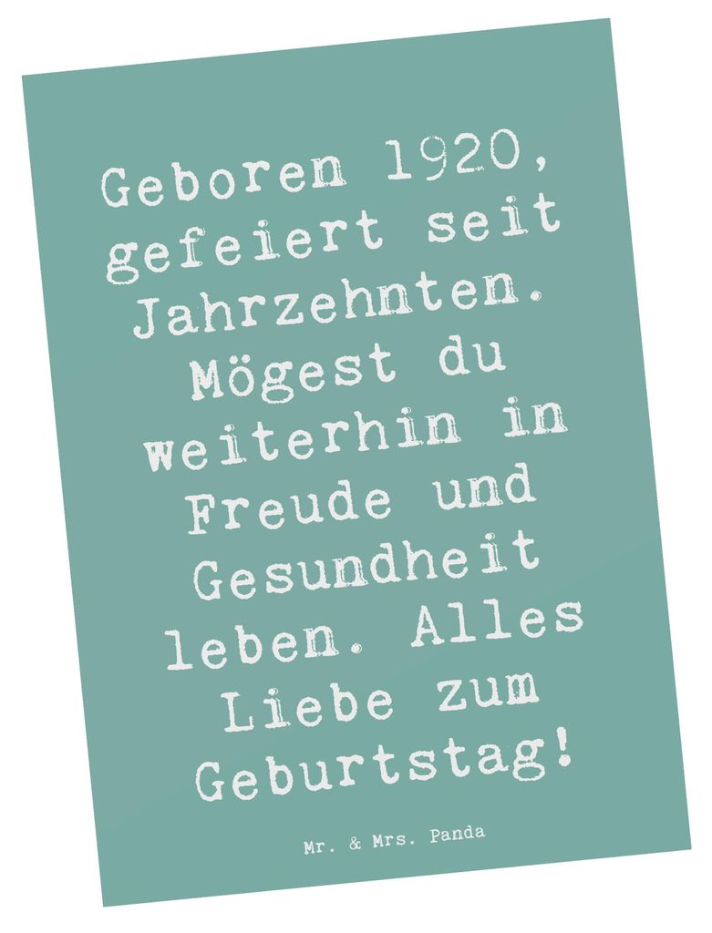 Mr. & Mrs. Panda Postkarte Spruch 1920 Geburtstag - Meeresbrise - Geschenk, Freude und Gesundheit leben, Ansichtskarten, Grußkarte, liebevolles, P...