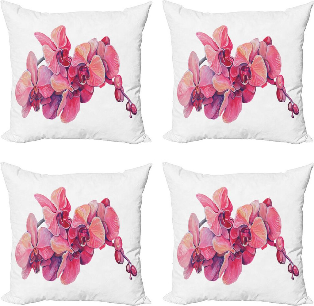 ABAKUHAUS Orchideen Kissenbezug Set (4 Stück), Rosa Blüten auf einem Zweig, Moderner Doppelseitiger Digitaldruck, 60 cm x 60 cm, Dunkel Coral Peach