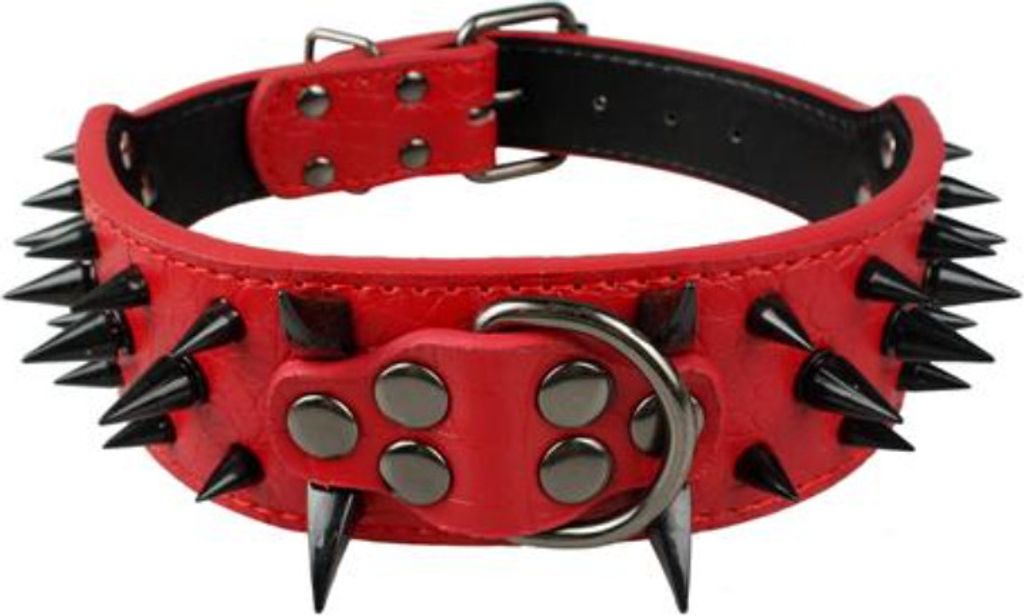 Breites Hundehalsband aus Leder mit Spikes - rot, Größe L (55cm)