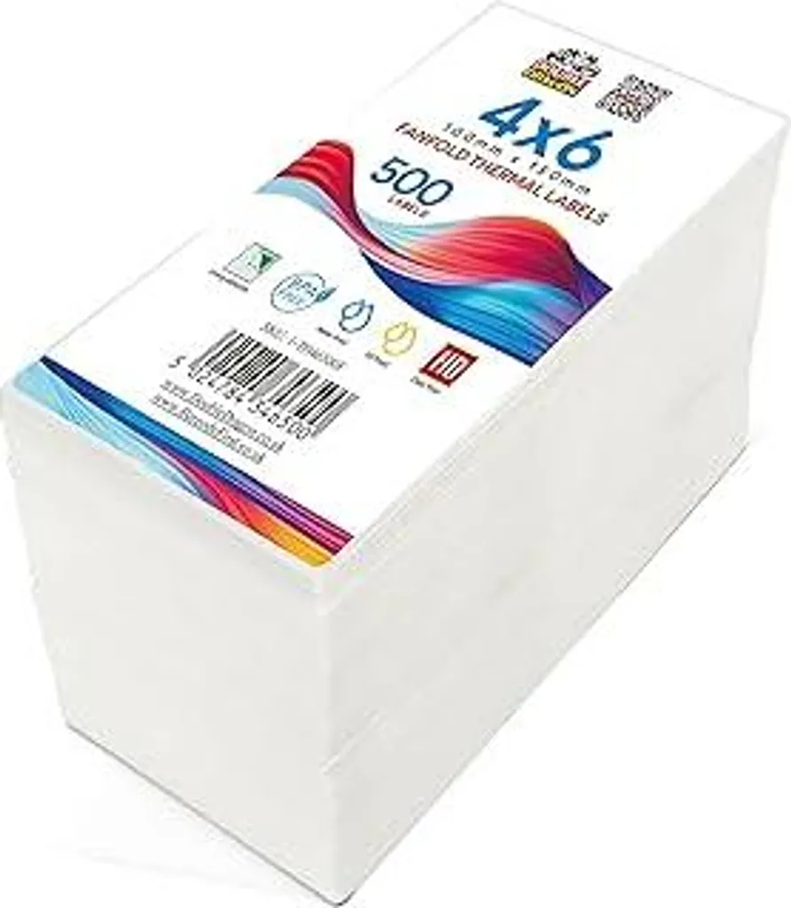 Double Dragon 100 x 150 mm (4 x 6), 500 etichette a ventaglio, rivestimento premium, adesivo permanente, compatibile con stampanti di etichette Zebra, MUNBYN, Rollo, TSC, Toshiba, Citizen (1 pila)