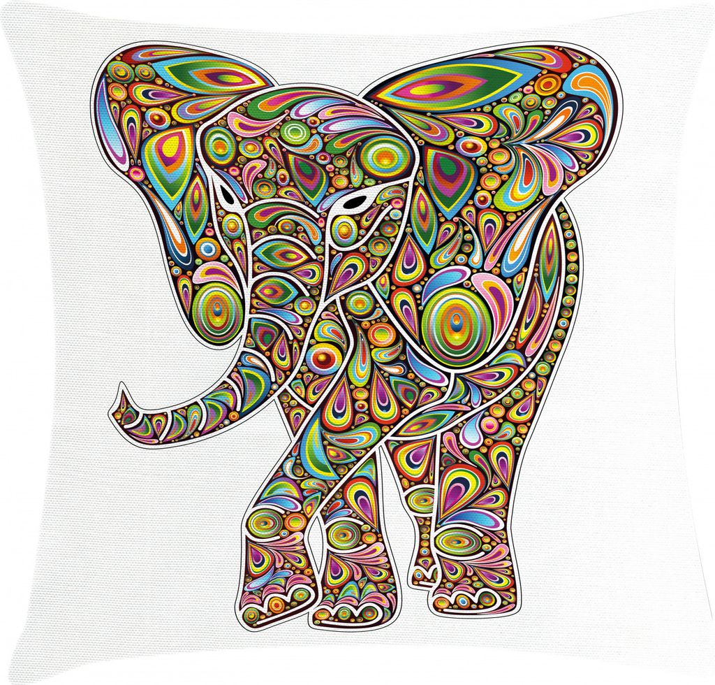 ABAKUHAUS Psychedelisch Kissenbezug, Boho Elefant Kunst, Waschbar mit Reißverschluss Kissenhülle mit Farbfesten Klaren Farben Beidseitiger Druck,...