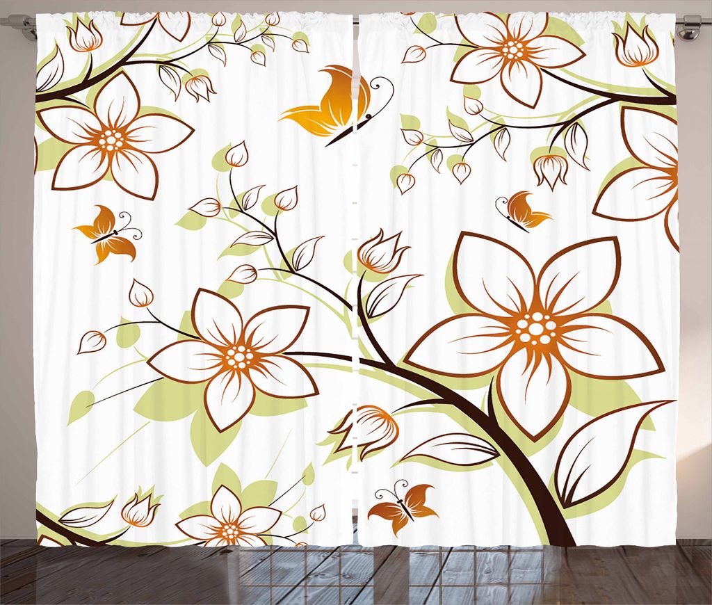 ABAKUHAUS Herbst Rustikaler Gardine, Saisonale Flora Fauna, Schlafzimmer Kräuselband Vorhang mit Schlaufen und Haken, 280 x 245 cm, Orange Hellgr...