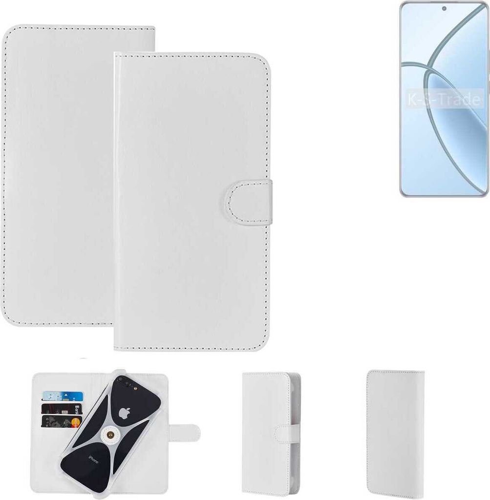 K-S-Trade Handy Hülle Schutz Hülle kompatibel mit Realme P1 Cover Case Bookstyle Bumper weiß 1x