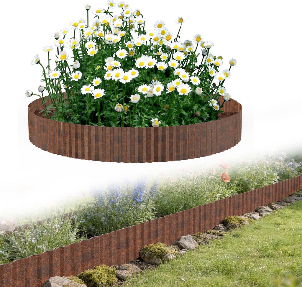 UISEBRT Rostfarbe Flexibel Rasenkante Beetumrandung 50m Länge 15cm Höhe Wellenform Metall Gartenumrandung Beeteinfassung für Rasen, Mähkante, B...