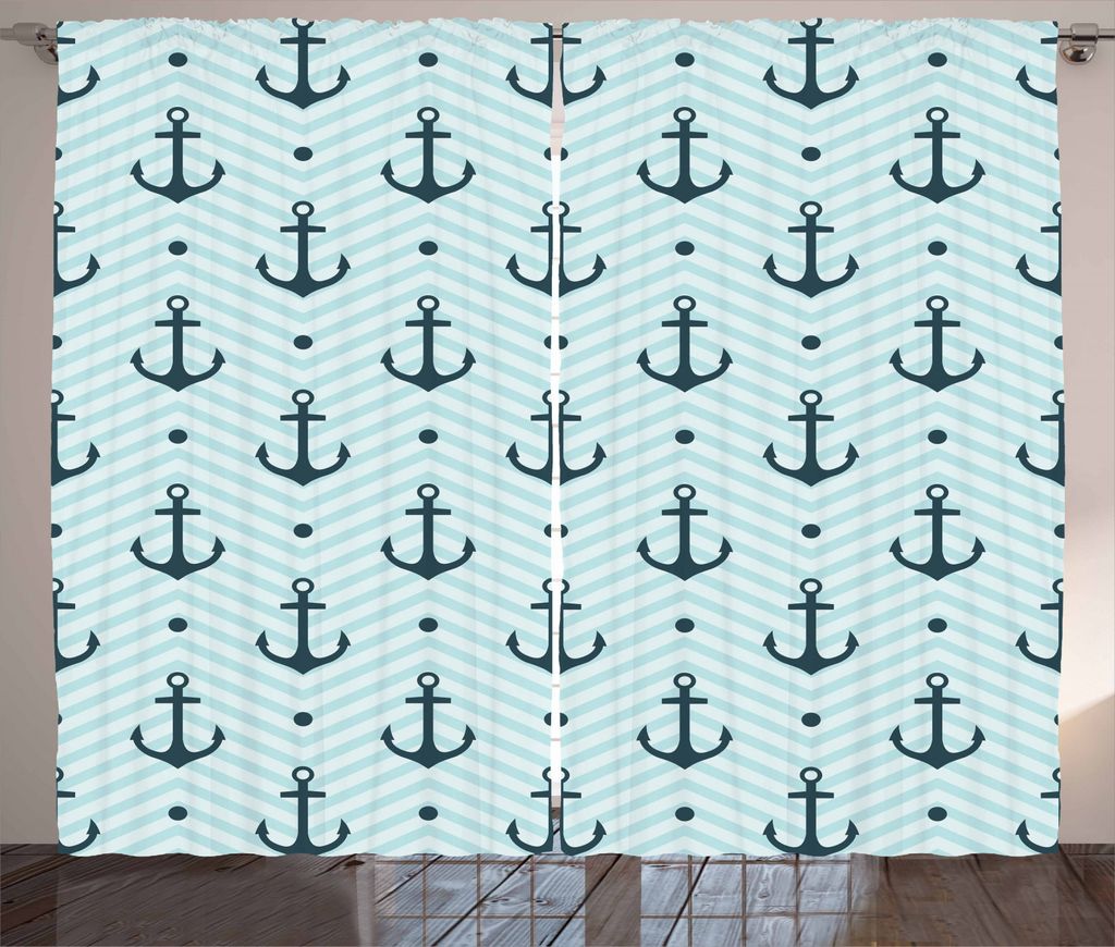 ABAKUHAUS Anker Rustikaler Vorhang, Zick-Zack-Chevron Anchors, Wohnzimmer Universalband Gardinen mit Schlaufen und Haken, 280 x 245 cm, Dunkelgrün...