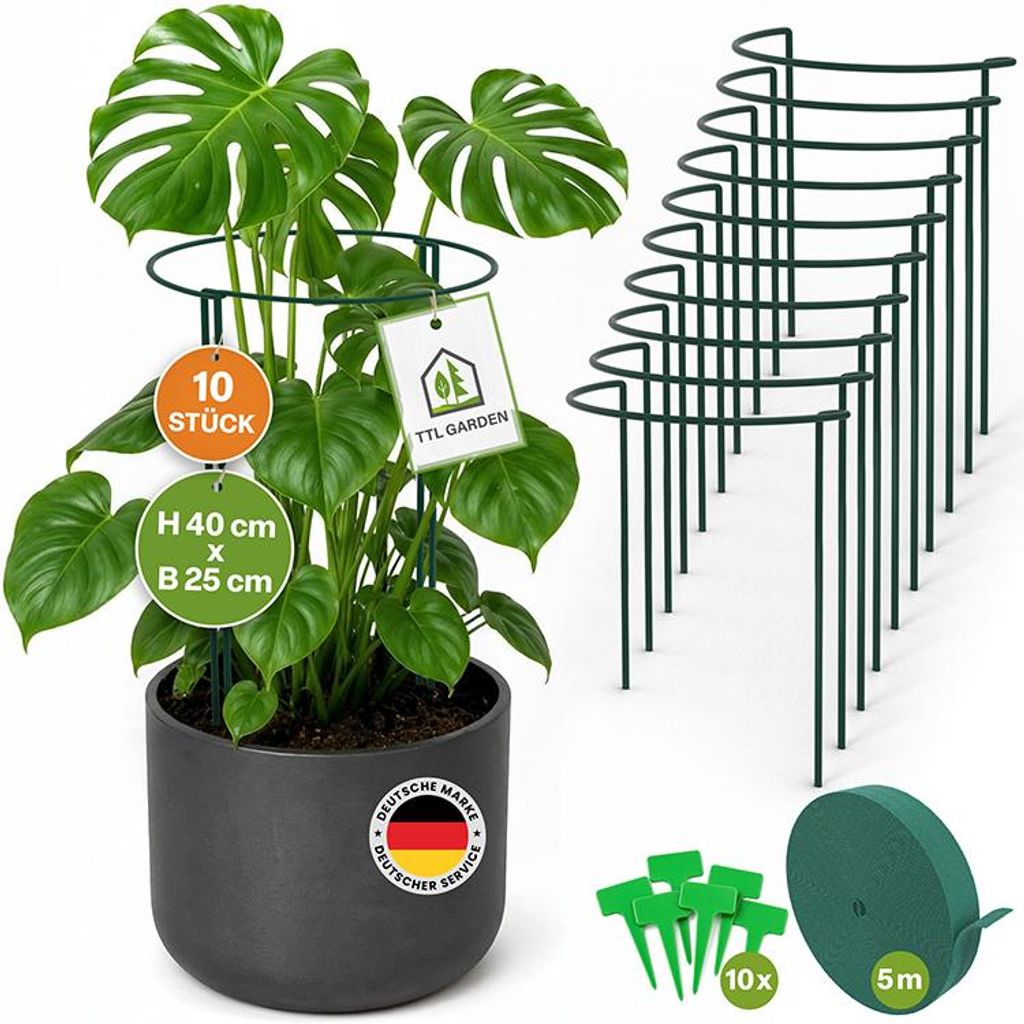 TTL GARDEN Strauchstützen 10er Set 40x25cm + Klettband + Produktbild 