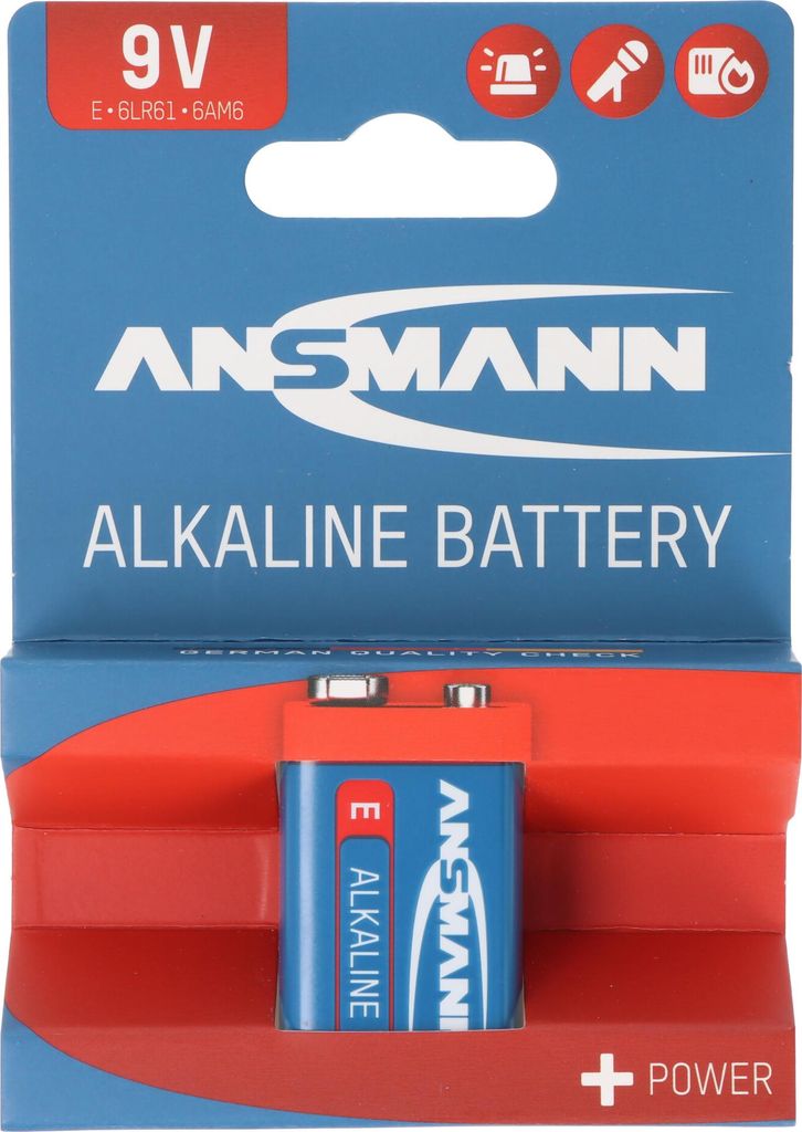 Ansmann Alkaline 9V Batterie, Block E, 6LR61, 1er Papierblister