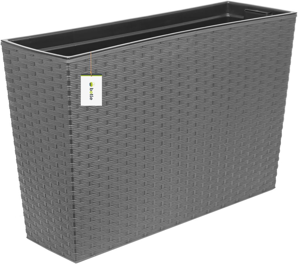 Blumenkasten Blumentopf 2 in 1 Topf aus Kunststoff mit Einsatz Innen, Rattan-Struktur Graphit H 36 cm Länge 56 cm