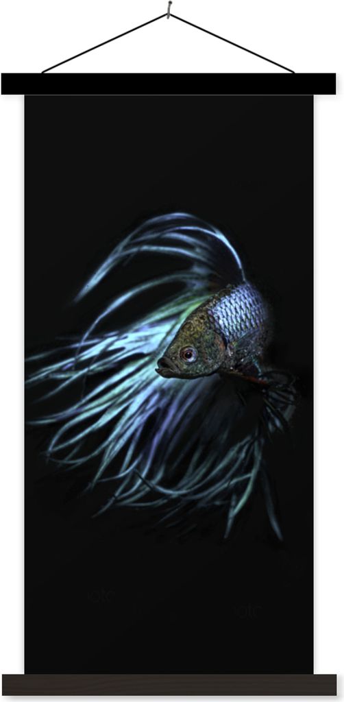 MuchoWow Textilposter Fische - Meerestiere - Blau - Schwarz 60x120 cm mit schwarzem Rahmen - Magnete