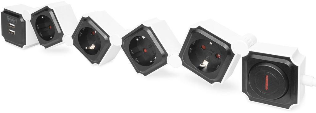 DIGITUS Flexible 4-fach Steckdosenleiste schwarz/weiß