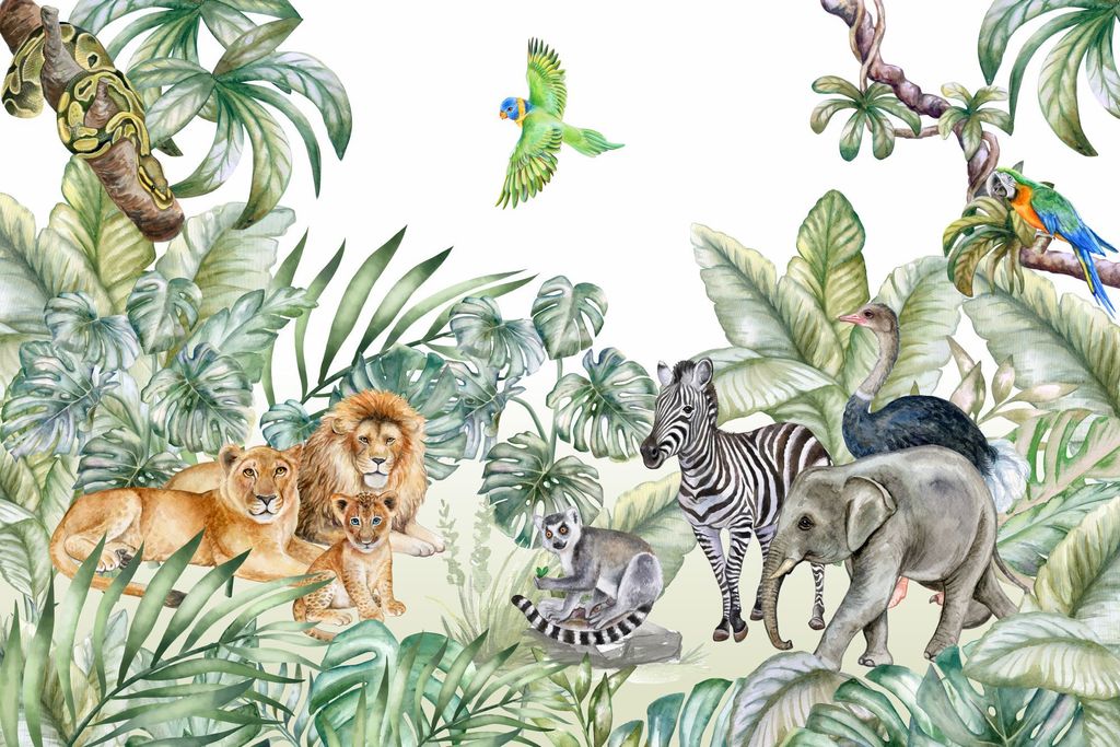 Deco-Wall | Viles Fototapete- Kinderzimmer | Safari | 200x135 cm | Wandtapete | Wandsticker für Kinder