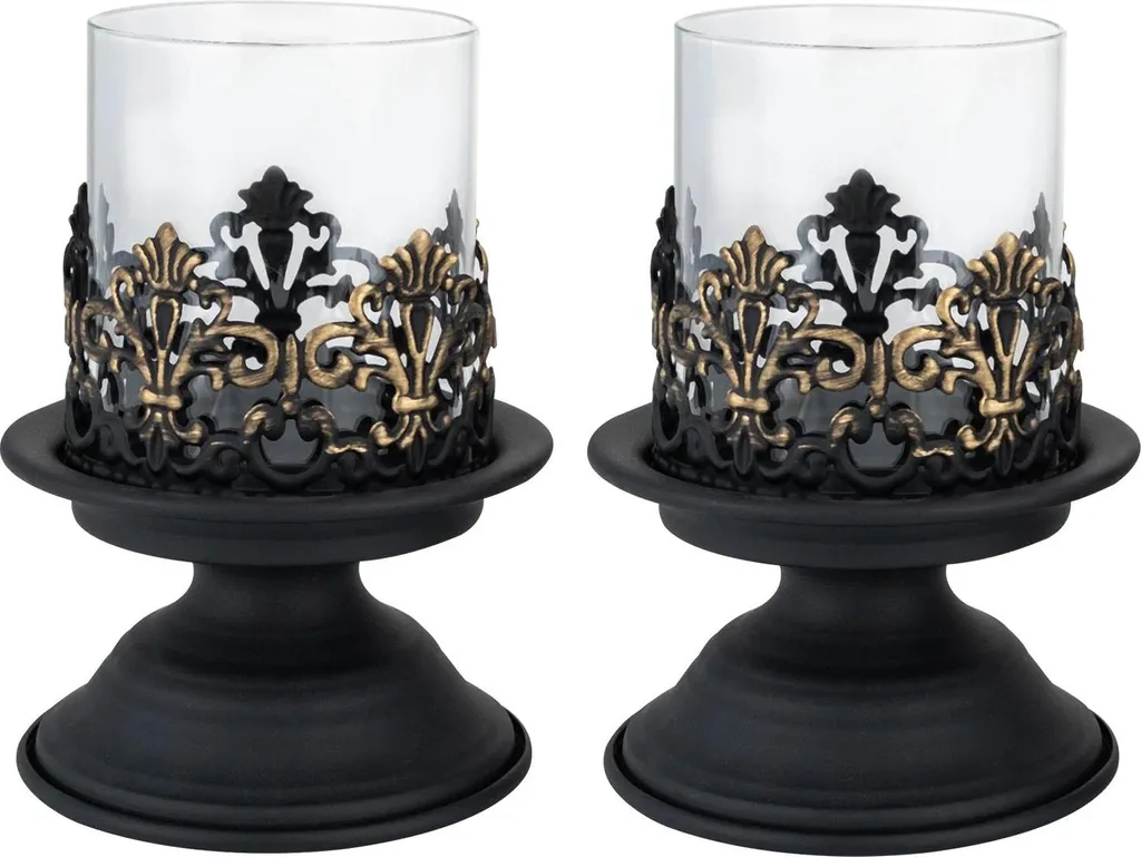 Photophores de table mariage et maison en métal noir lot de 2 pièces