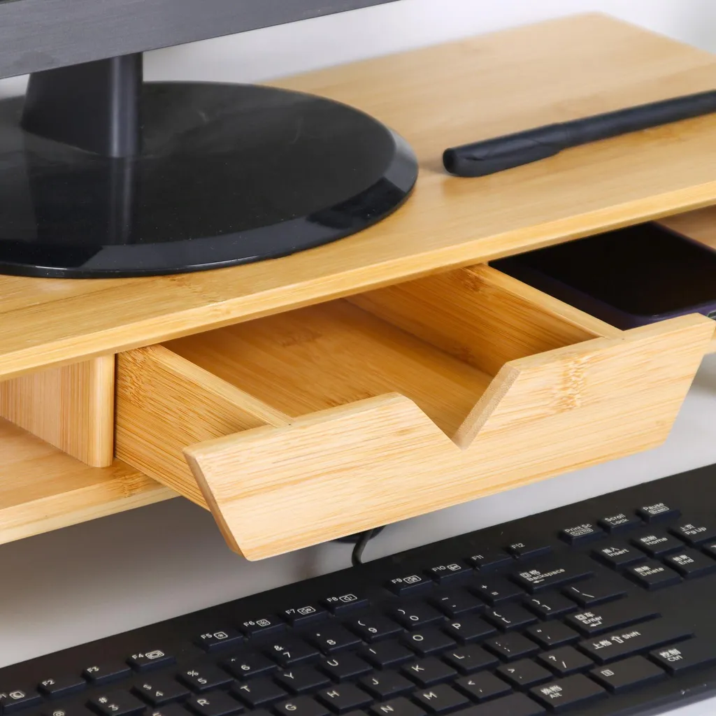 Socle écran ergonomique en bambou durable - Support avec tiroir intégré
